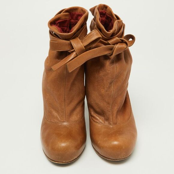 Marc By Marc Jacobs Brown Leather Ankle Wrap Booties Size 38.5 - Picture 3 of 7